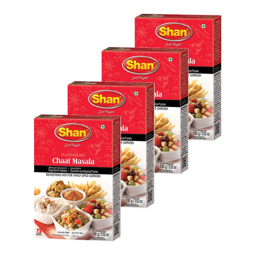Shan - Chaat Masala Seasoning Mix (100g) - Spice Packets for Tangy and Spicy Garnish (Pack of 4)