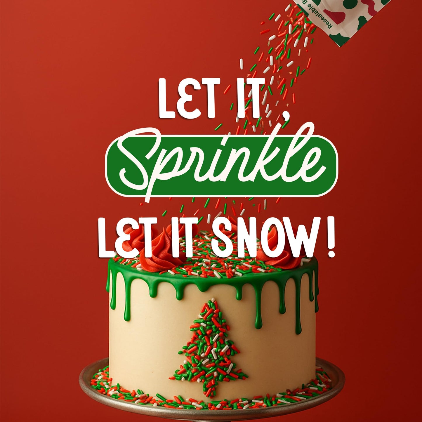 Snackathon Sprinkles for Baking & Decorating, Christmas Sprinkles, 2.2 LB Bulk Holiday Jimmies in Resealable Pouch - Festive Red
