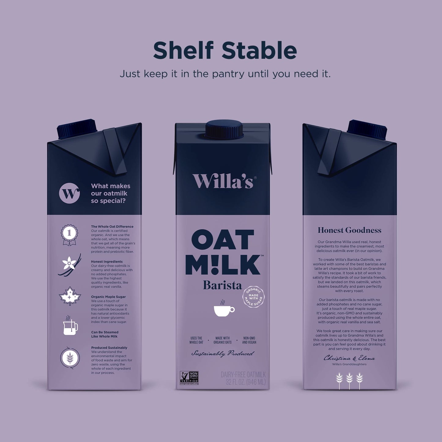 Willas Organic Oat Milk - Unsweetened Oat Milk, Shelf Stable Milk, Organic Non GMO Oat Milk Unsweetened, Low Sugar Oatmilk (1g)