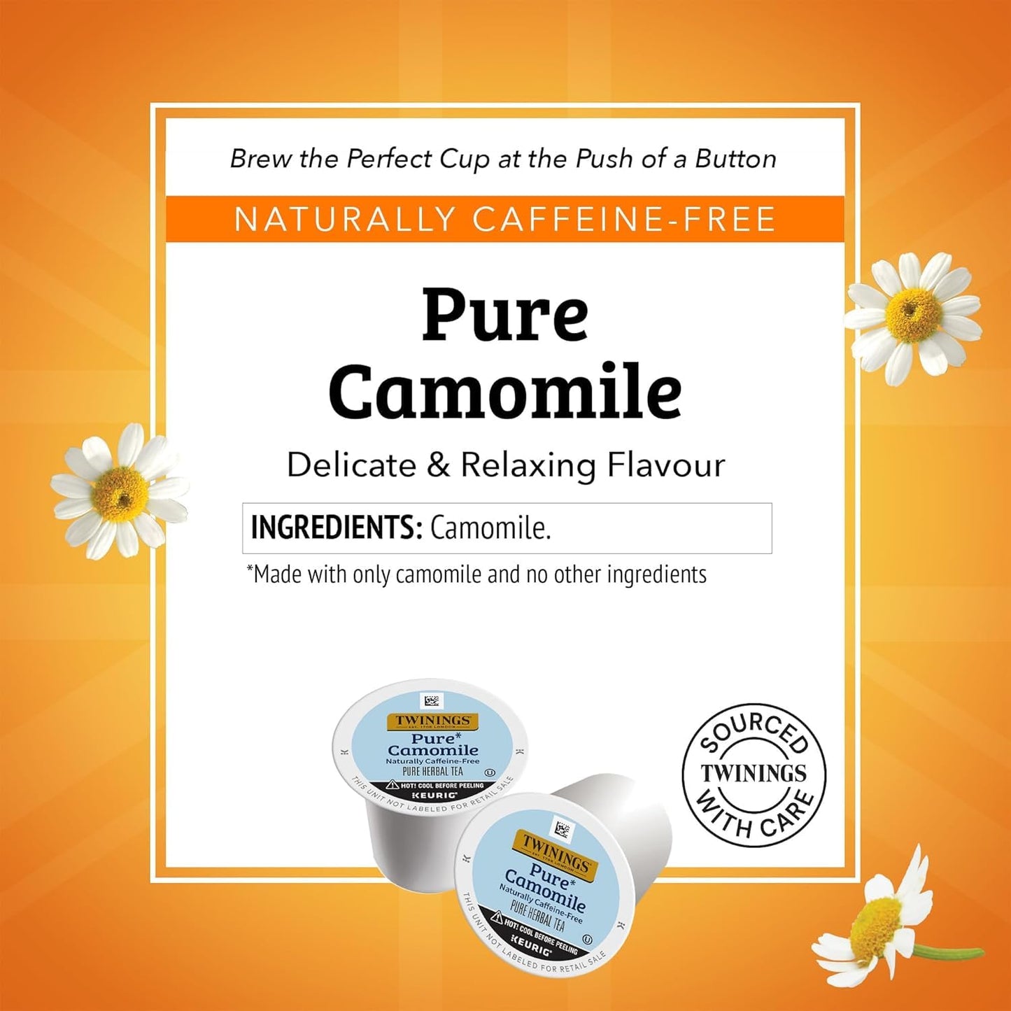 Twinings Pure Camomile Herbal Tea K-Cup Pods For Keurig Malt-Inspired, 24 Count (Pack Of 2) – Naturally Caffeine-Free, Made With 100% Camomile Blossoms – Relaxing Hot Or Iced Herbal Tea