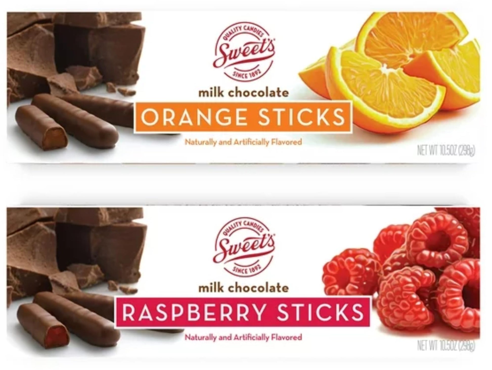 Sweet Candy Company Milk Chocolate Fruit Flavored Sticks - Gourmet Chocolate Covered Sticks, Orange and Raspberry, Gift Idea for