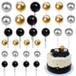 Rsstarxi Cake Topper Foam Balls 30 PCS Mini Decoration Picks for Baby Shower, Wedding, Birthday - Black Gold Silver - Model XM237