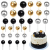Rsstarxi Cake Topper Foam Balls 30 PCS Mini Decoration Picks for Baby Shower, Wedding, Birthday - Black Gold Silver - Model XM237