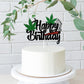 ZFMY Wong Happy Birthday Cake Topper - Black Glitter   Leaf Decoration - 14.5cm/5.7in x 10.7cm/4.2in
