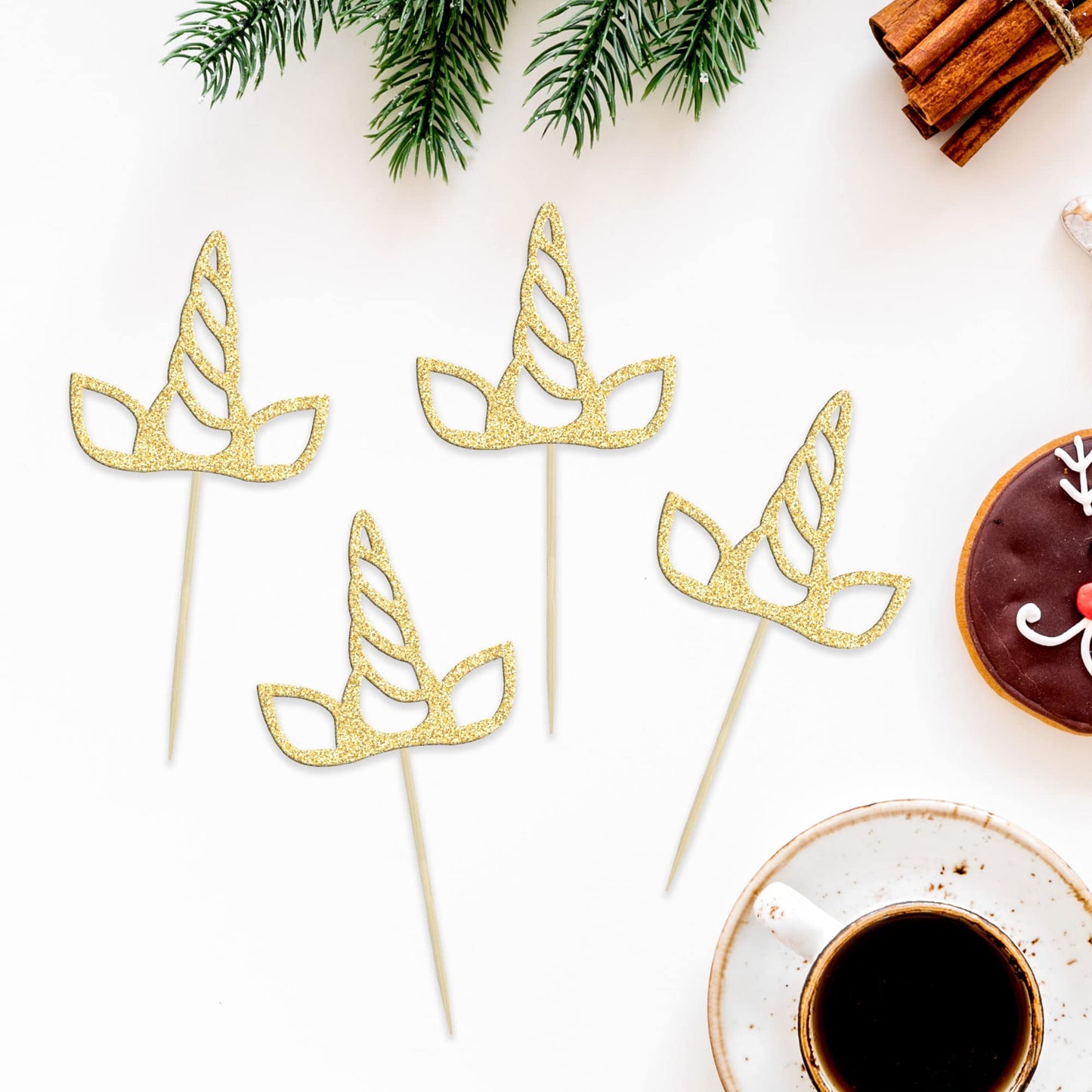 Gyufise 24Pcs Unic Horn Cupcake Toppers Gold Glitter Unin Cupcake Picks For Unin Theme Baby Shower Birthday Wedding Engagement P