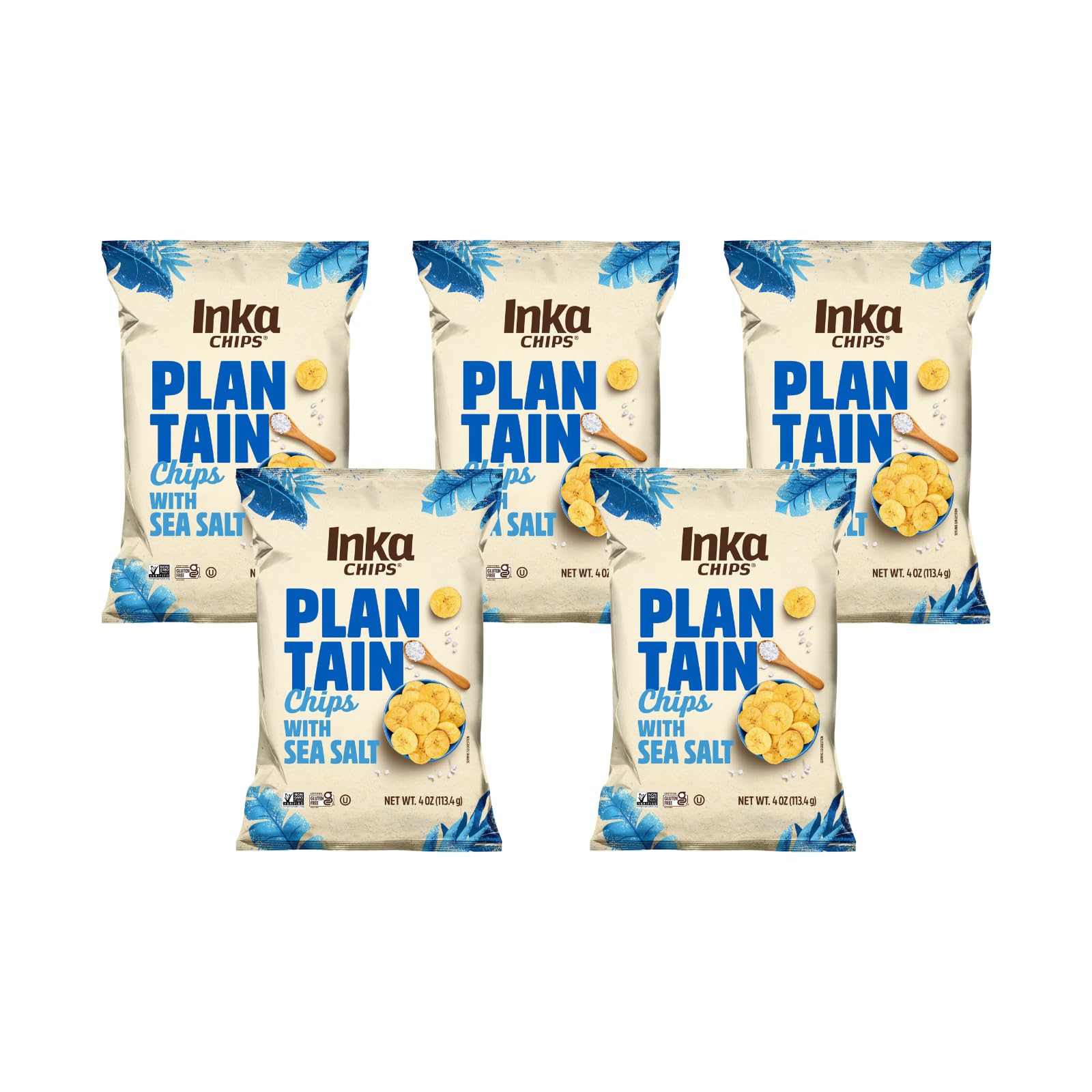 Inka Crops Plantain Chips, Original Sea Salt, 4 Ounce (Pack of 5)