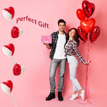 The Dreidel Company Valentines Day Lollipops Red Heart Shaped Strawberry N' Cream Flavored, Individually Wrapped (1 Pound) 24 Pack