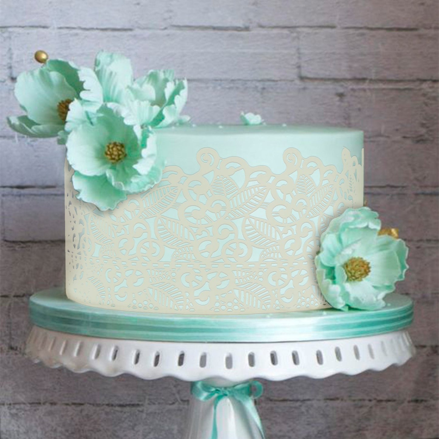 FUNSHOWCASE Edible Cake Lace Set, Leaf Scroll Design, Ivory White, 10-Piece, 14-Inch, Model 1323