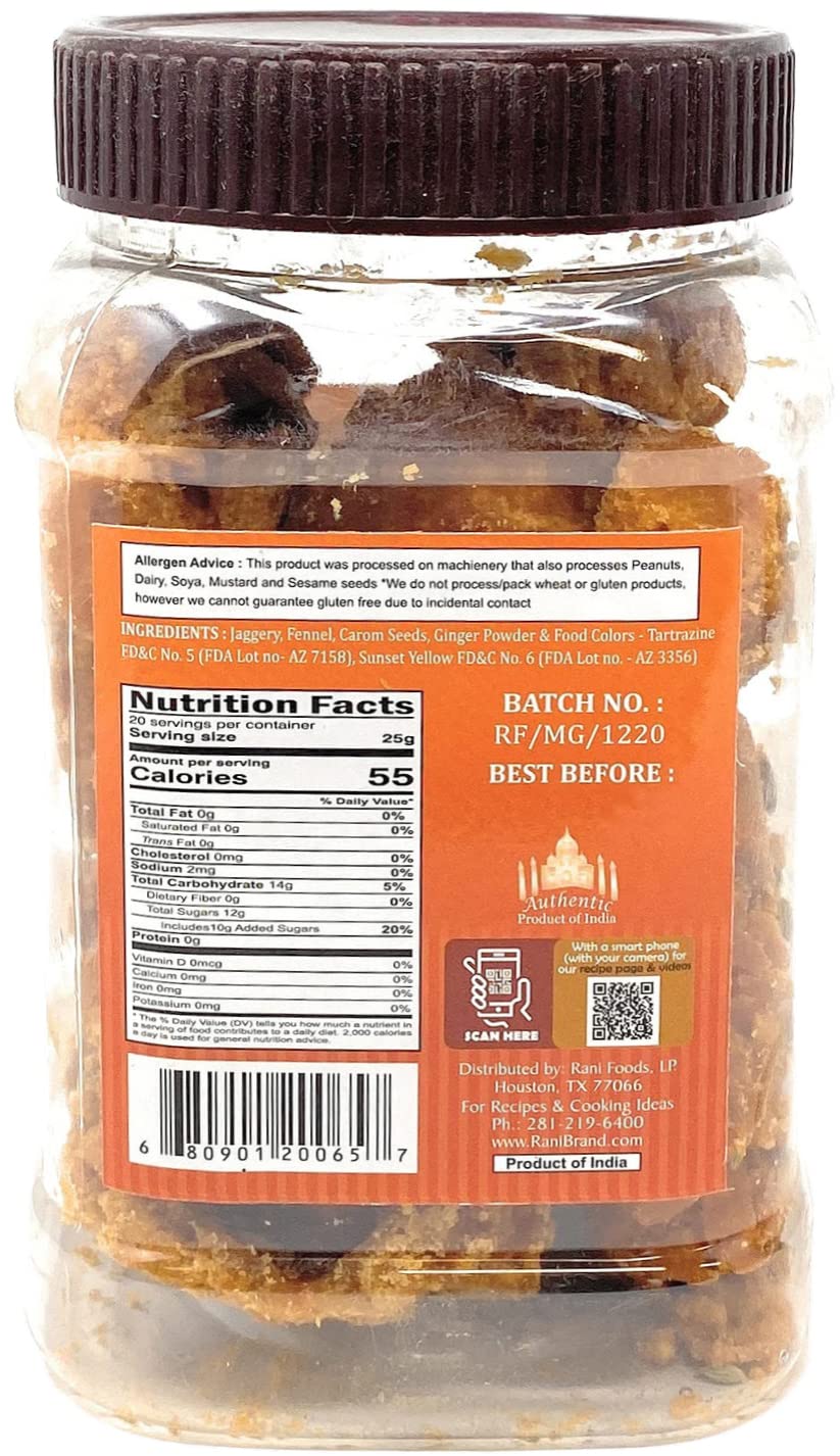 Rani Masala Gur (Jaggery) Indian Unrefined Raw Cane Sugar 17.5oz (1.1lbs) 500g PET Jar ~ Gluten Friendly | Vegan | NON-GMO | No