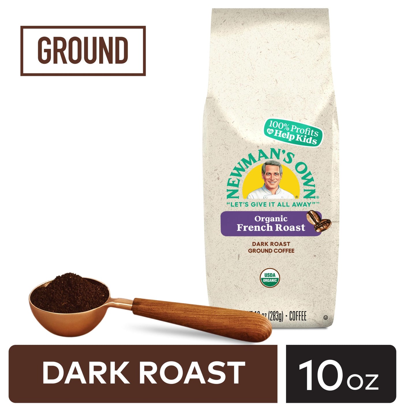 Newman'S Own Organics Newman'S French Roast, Ground Coffee, Fair Trade Certified, Dark Roast, Bagged 10Oz