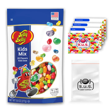Jelly Belly Jelly Bean Assorted Flavor - 9.8Oz Bag With R.U.S. Candy Pocket Size Travel Bag + 3 R.U.S. Candy Cards (Kids Mix)