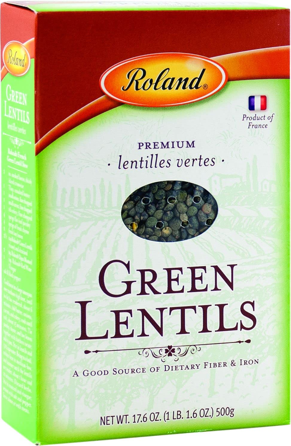 Roland Foods enhanced French Green Lentils  Whole Dry Legumes  17.5 Ounce  Pack of 12