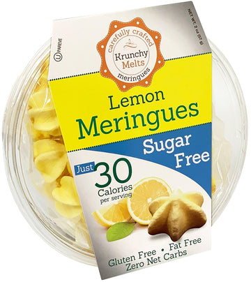 Krunchy Melts Sugar Free Meringue Cookies, Lemon Flavor, 2 Oz, Gluten Free, Zero Net Carbs, Low Calorie Snack, Kosher Pareve