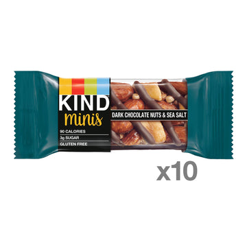 Kind Minis, Dark Chocolate Nuts & Sea Salt, Healthy Snacks, Gluten Free, Low Calorie Snacks, Low Sugar, 10 Count