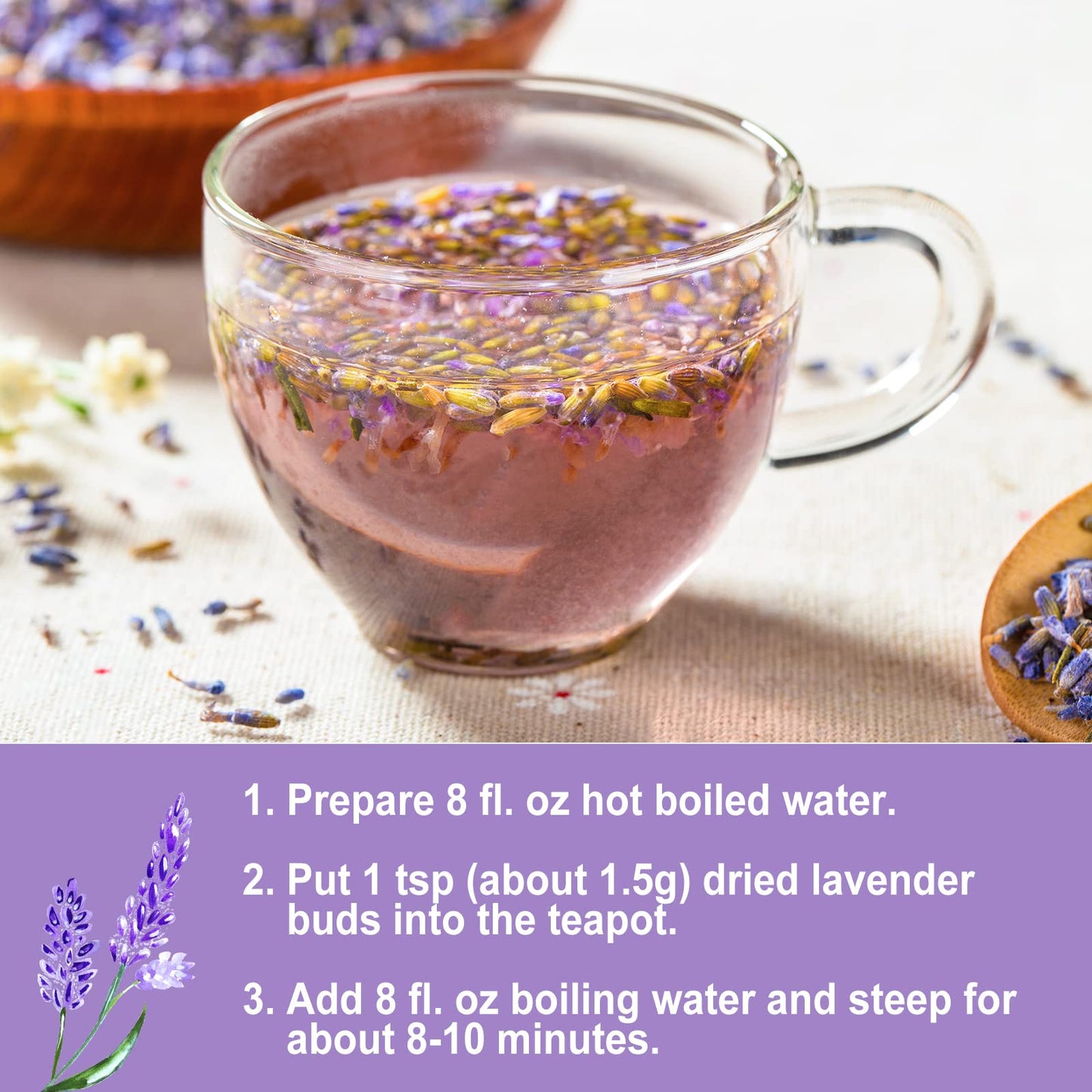 Olvvla - Dried Lavender Flowers - 5Oz/142G - Fragrant Food-Grade Lavender Buds - Perfect For Tea, Baking, Lemonade, Relaxing, Sl