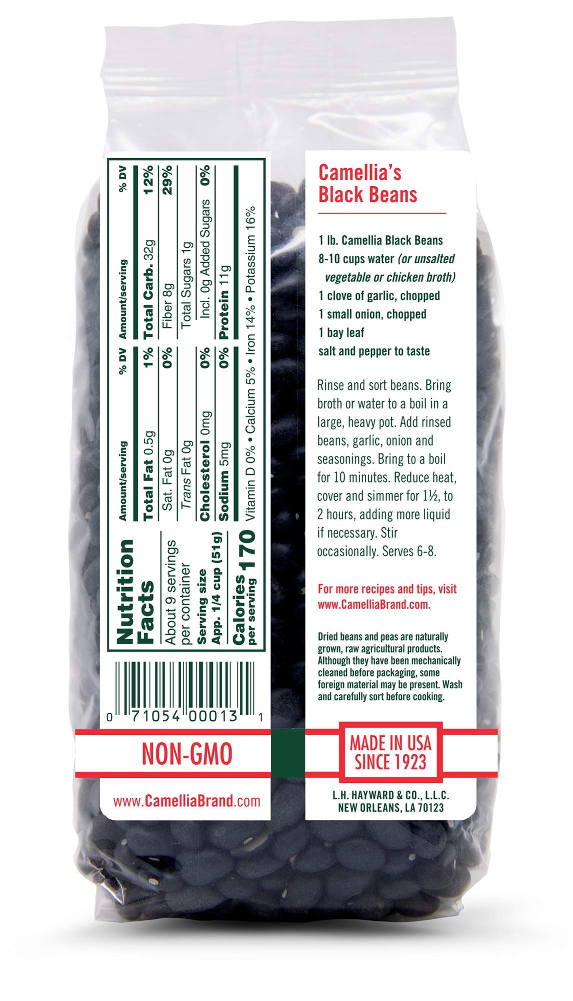 Camellia Brand Dried Black Beans, 16 Ounce (Pack of 6)