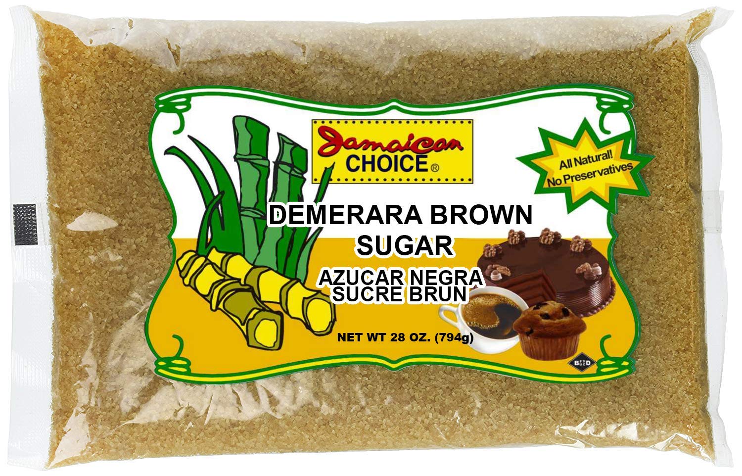 Jamaican Choice Demerara Sugar Raw Brown Sugar 28 oz (1.75 lb) Product of Mauritius