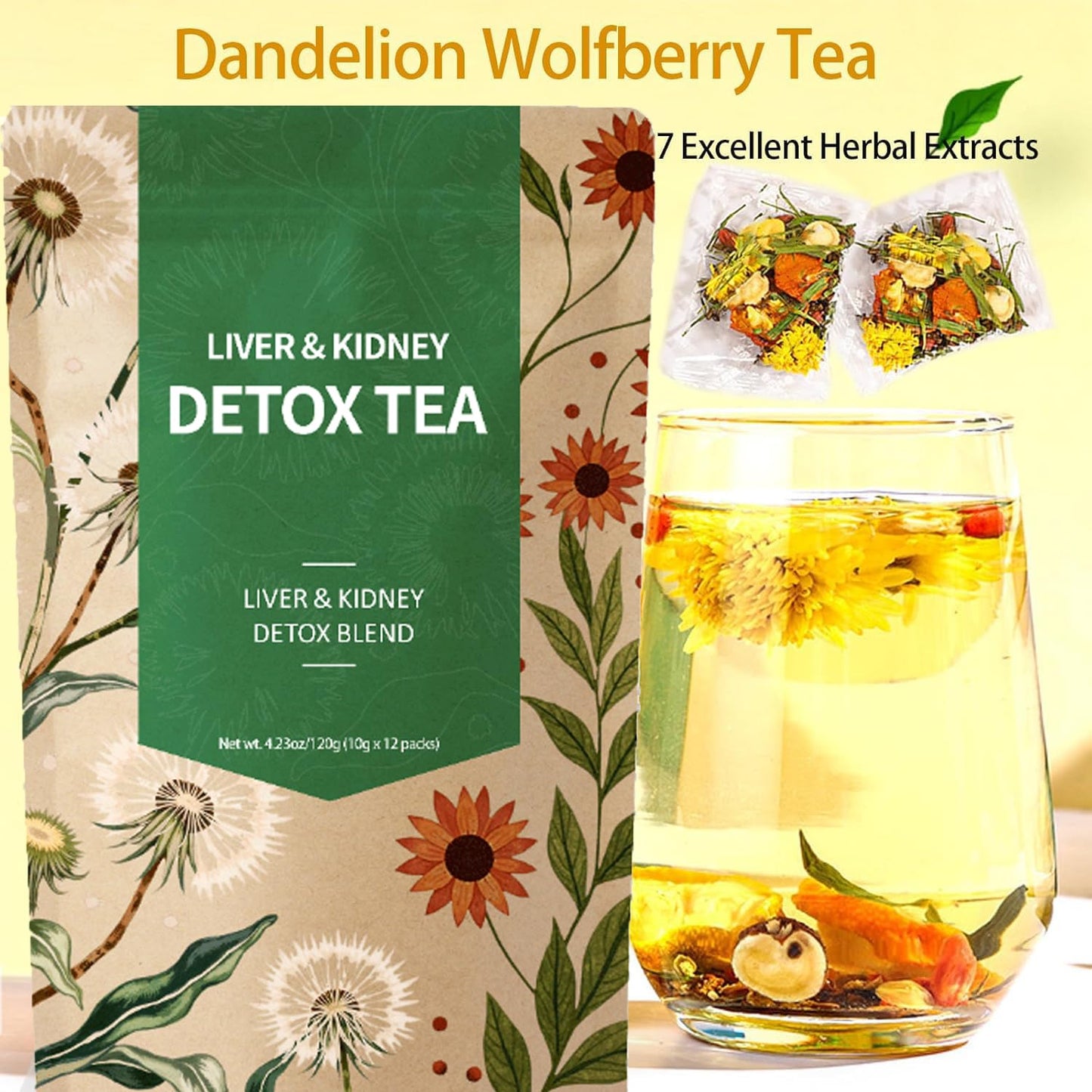 Liver & Kidney Detox Tea - Dandelion Wolfberry Tea  7 Herbal Ingredients Blend  Goji Berry Chrysanthemum Chinese Cassia Seed Kidney Cleanse (1)