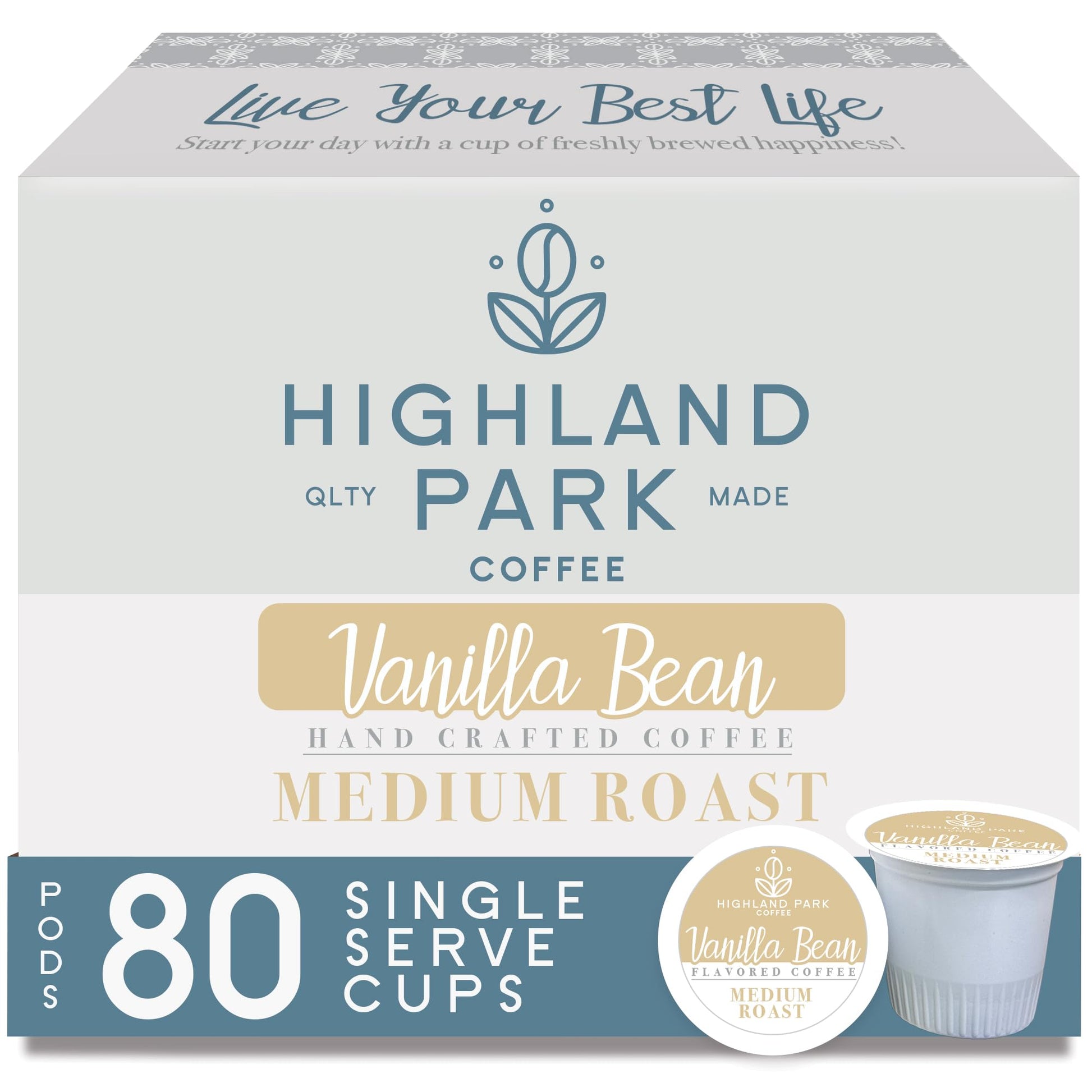 Highland Park Coffee Single Serve Pods Compatible With Keurig K Cup Malt-Inspired, Vanilla Bean, 80 Count