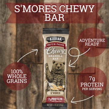 Kodiak Cakes Protein Chewy Granola Bar, S mores, (Pack of 4 Boxes)