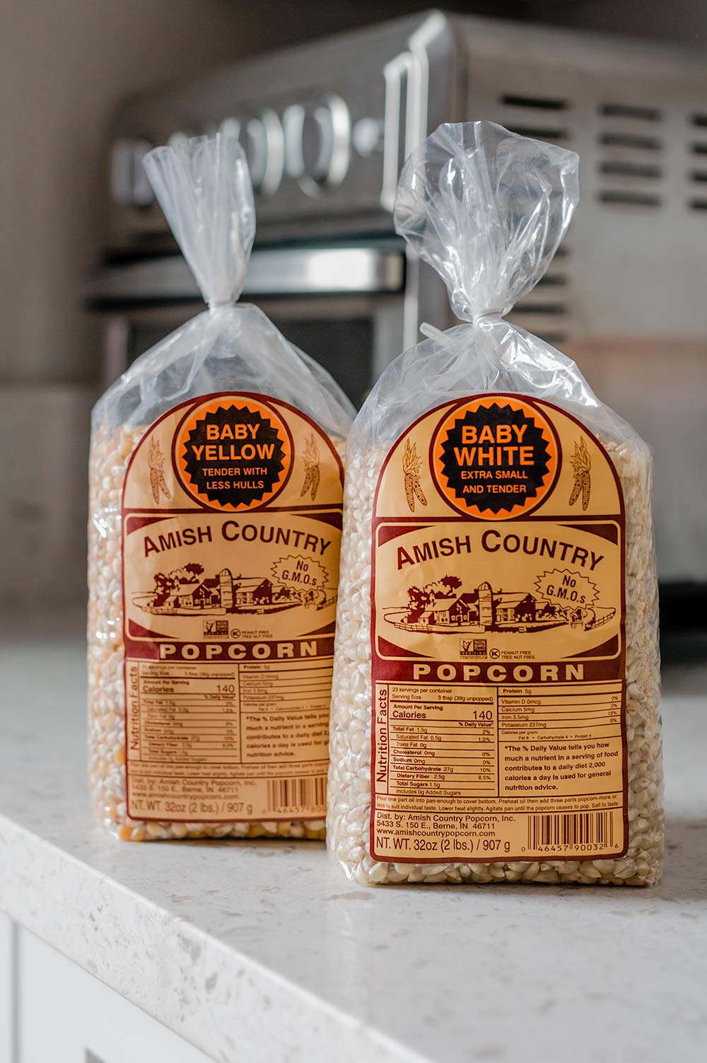 Amish Country Popcorn | 2-2 lb Bags | 2 lb Baby White & 2 lb Baby Yellow Popcorn Kernels | Old Fashioned, Non-GMO and Gluten Fre
