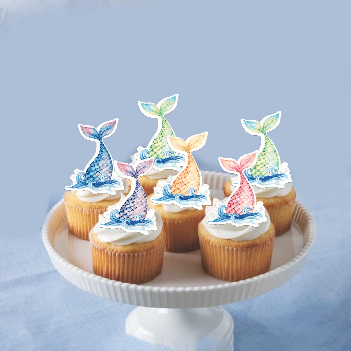 ZHUOWEISM Edible Mermaid Tail Cupcake Toppers 60 PCS Under the Sea Decorations Design 3