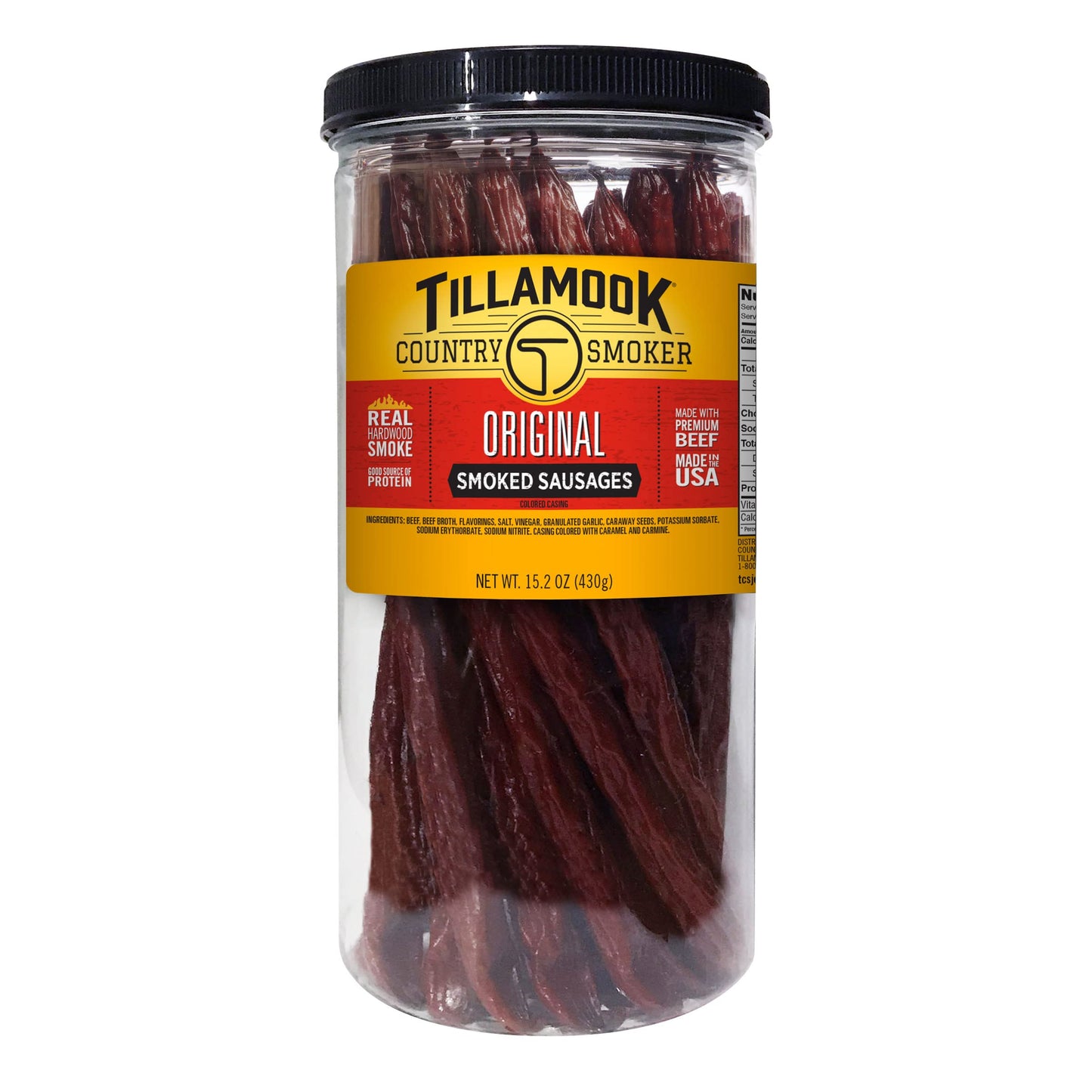 TILLAMOOK COUNTRY SMOKER Real Hardwood Smoked Sausages, Original Beef, 20 Count Tall Jar, BEEF STICK 21 ct