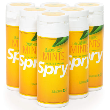 Spry Xylitol Mints, Lemon Burst, 45 Count (Pack Of 6) - Breath Mints That Promote Oral Health, Increase Saliva Production, And S
