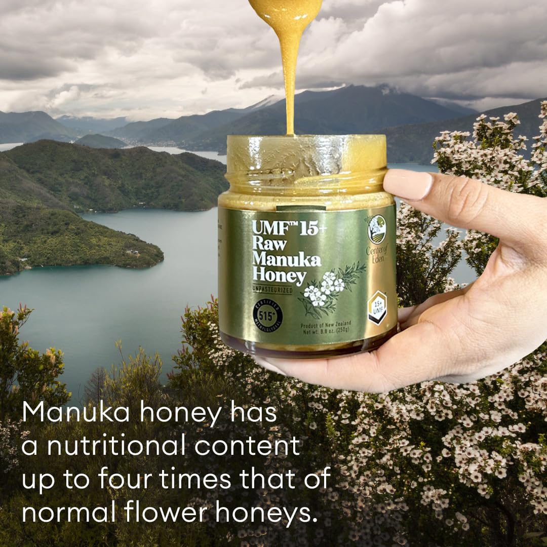 Center Of Paradise Raw Manuka Honey Certified Umf 15+ | Mgo 510+ (250G / 8.8Oz) Glass Jar - Pure & Natural Manuka Honey New Zealand For Daily Immune Support And Wellness - Non Gmo & Unpasteurized