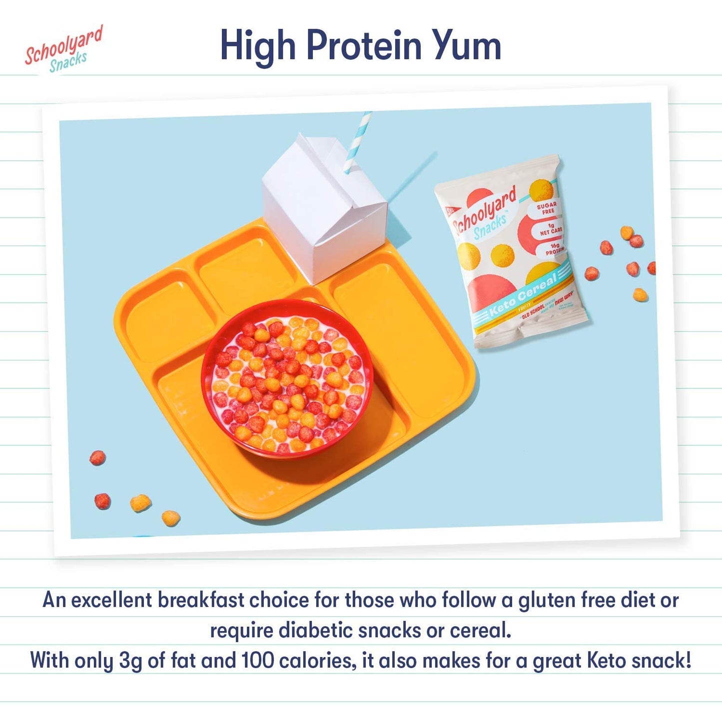 Schoolyard Snacks Keto Cereal - Fruity Flavor |12G Protein, Low Carb, Low Sugar, Low Calories | Gluten-Free, Grain-Free, Keto-Fr