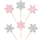 ZHUOWEISM 24 PCS Snowflake Cupcake Toppers Paper Winter Wonderland Decorations Silver Pink