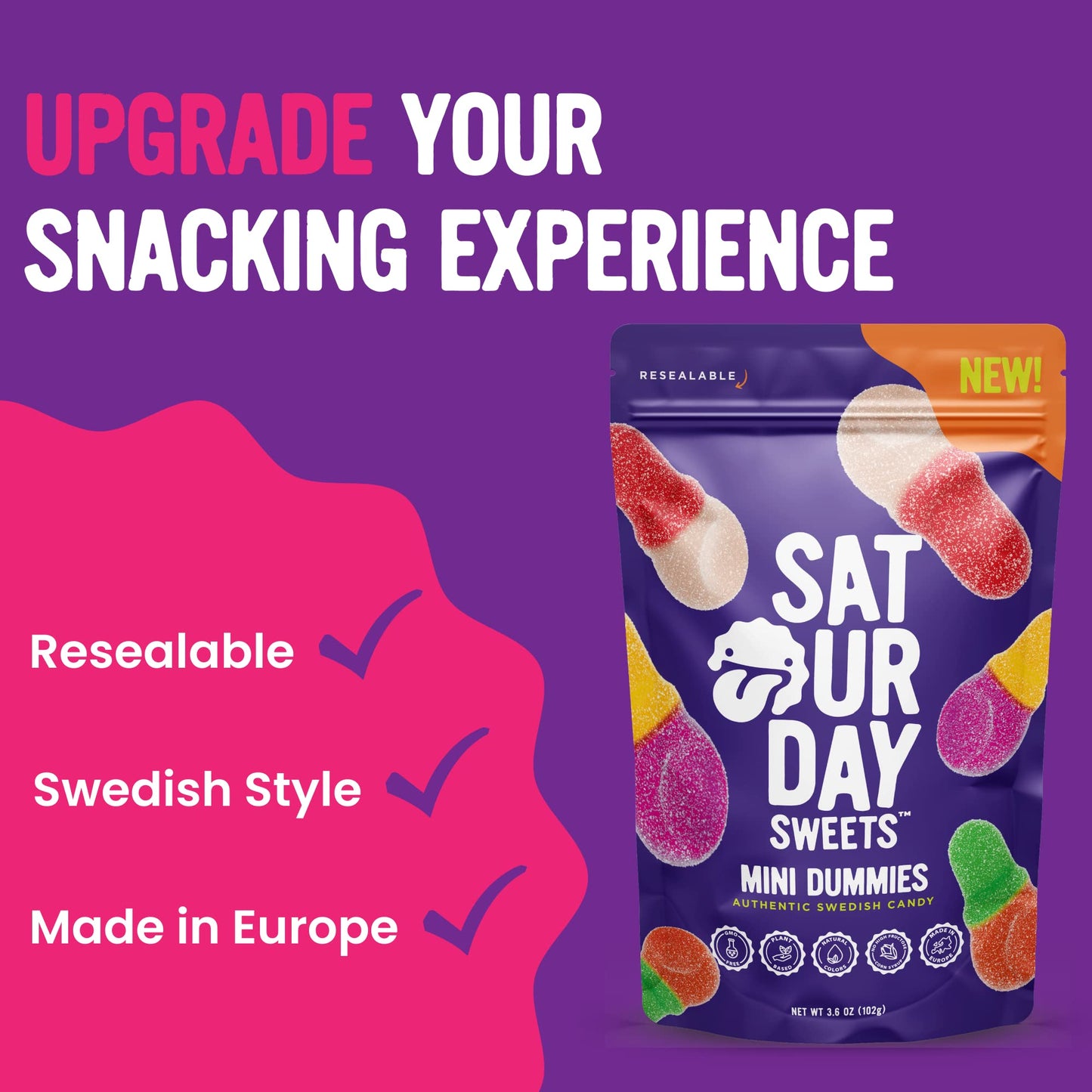 Saturday Sweets Mini Dummies | Authentic Swedish Candy | Low Calorie & Non-Gmo, Gelatin Free, No High Fructose Corn Syrup | Rese