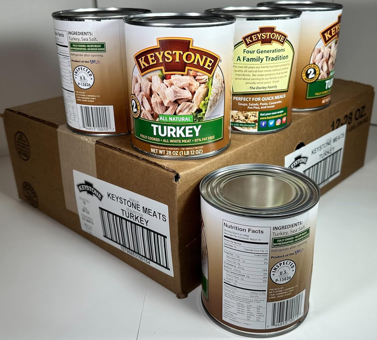 Keystone Meats All Natural Canned Turkey, Fully Cooked, Gluten Free, 28 oz, Pack of 12
