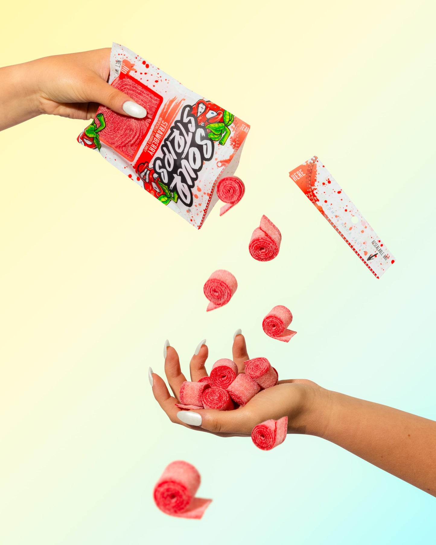 Sour Strips Sour Candy Belts, Strawberry, Resealable Candy Bags, 3.4 Ounce (Pack of 3)