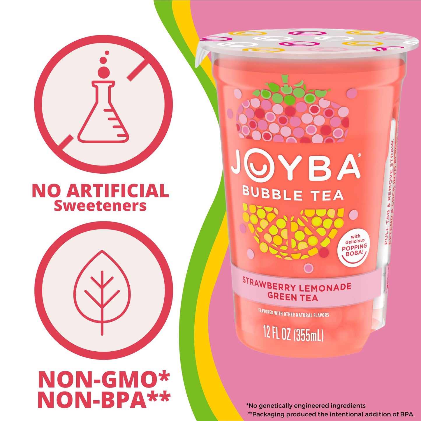 Joyba Bubble Tea Strawberry Lemonade Green Tea, 6 Pack, 12 Fl. Oz. Cups