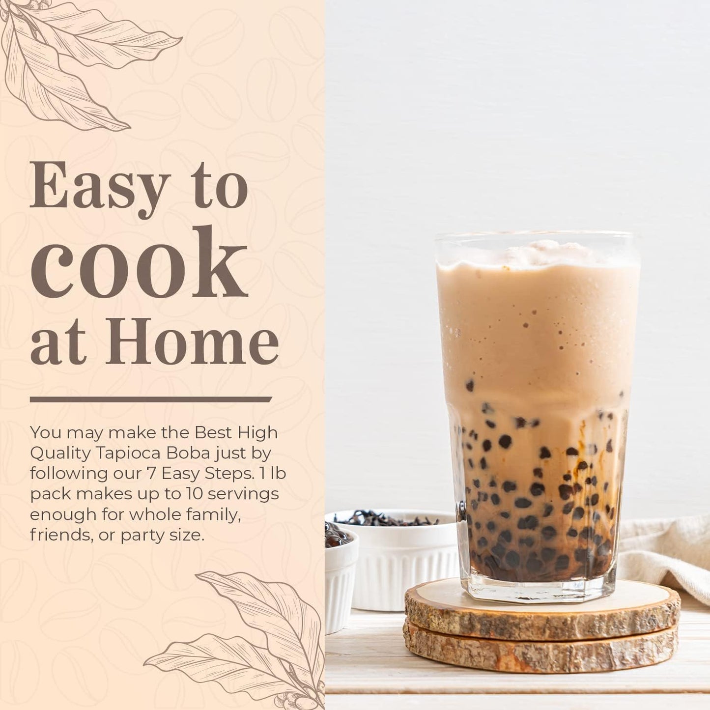 Fanale Unsweetened Tapioca Pearls, Easy to Cook Boba Balls for Tea & Desserts, Brown Sugar Flavor, 1 Pound Pack