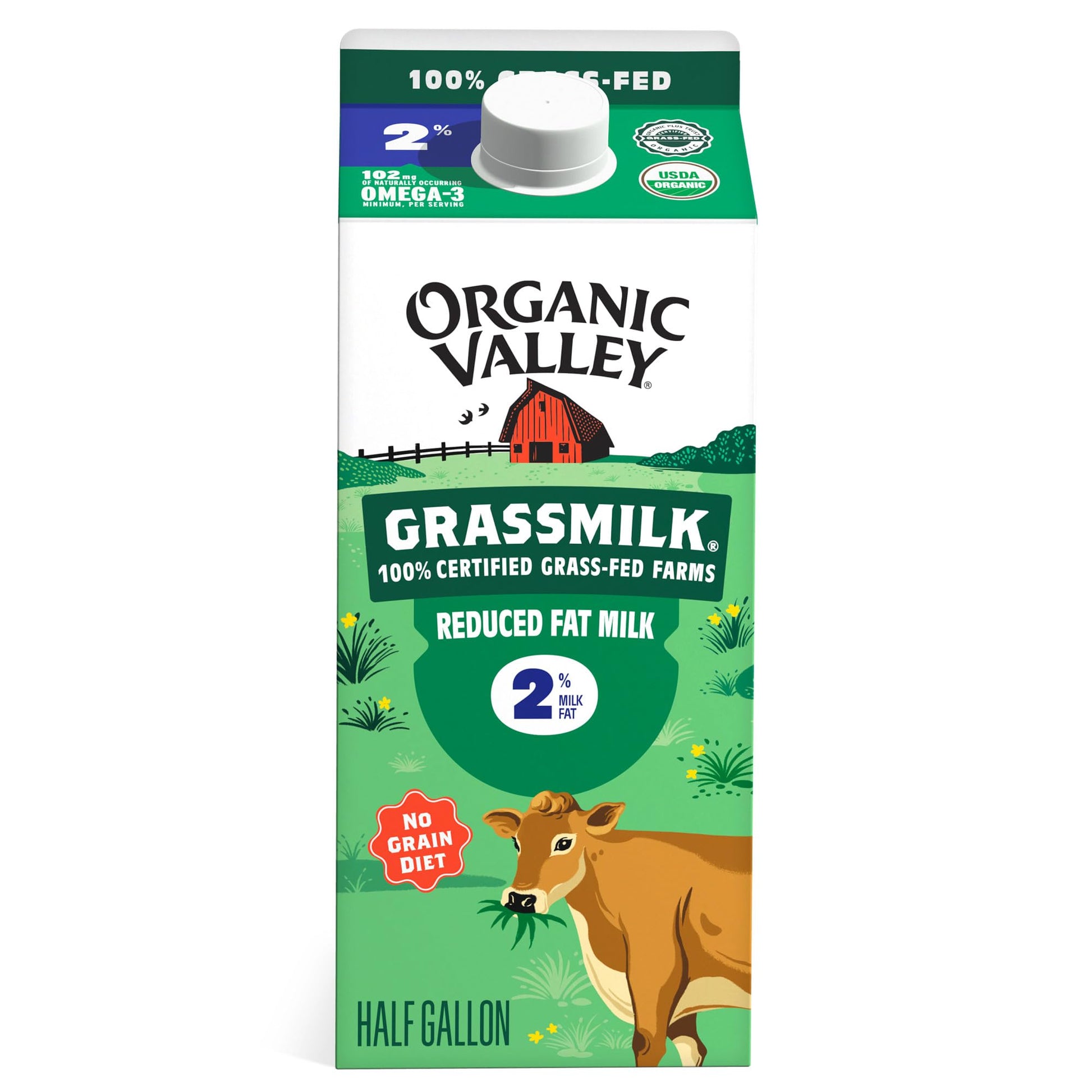 Organic Valley Grassmilk Organic 2% (Reduced Fat) Milk - Organic, Grass Fed, Non GMO - 64 oz (Half Gallon)