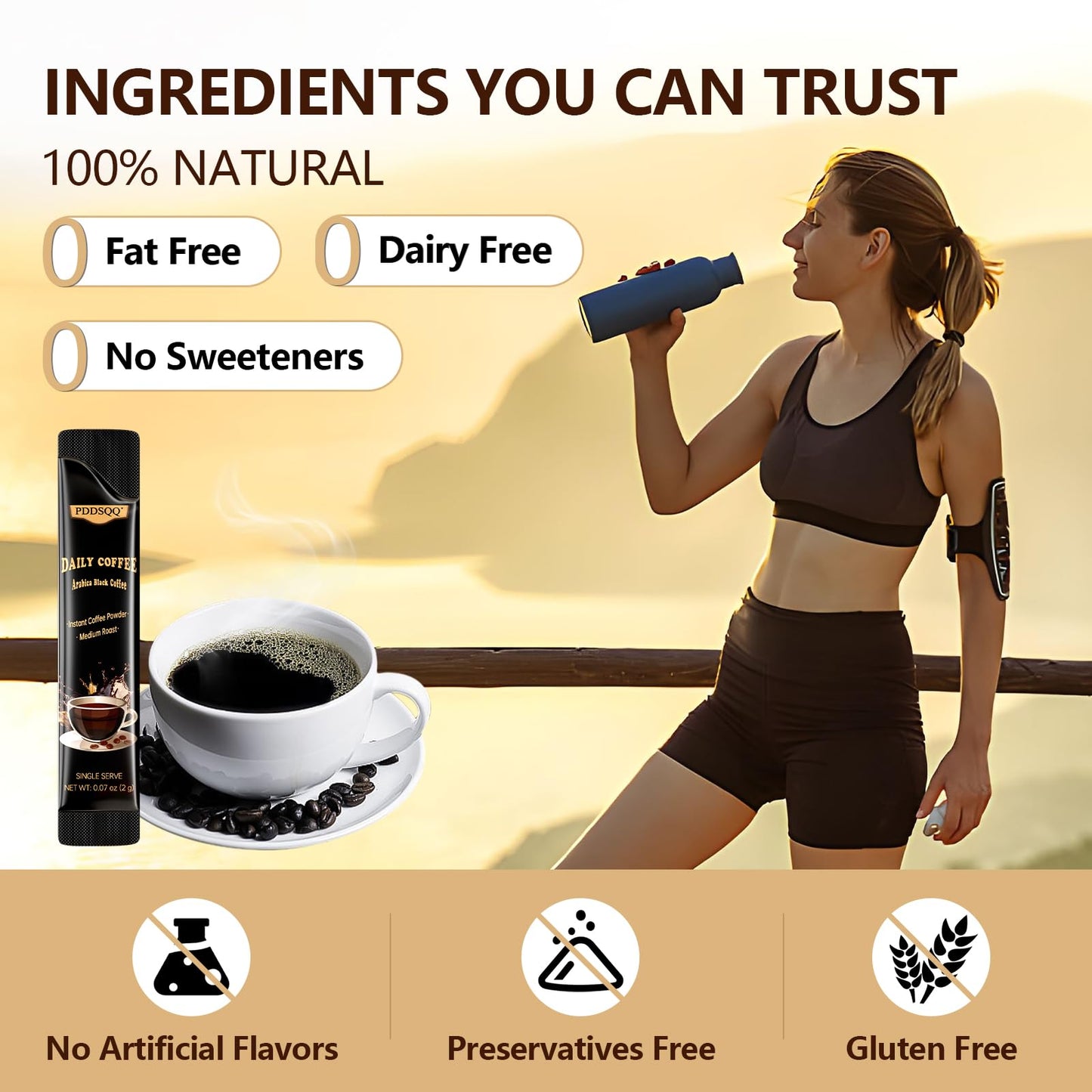 PDDSQQ Instant Coffee Packets, Medium Roast Arabica, 30 Sachets, Sugar Free, Single Serve Sticks for Camping and Travel