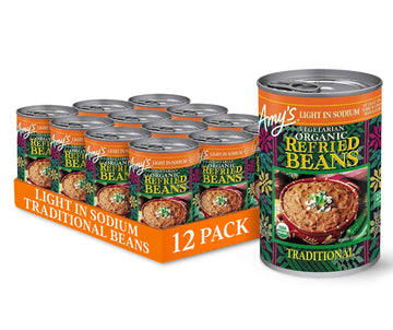 Amy'S Organic Refried Beans Canned, Traditional Beans Light In Sodium, Vegan Gluten Free And Vegetarian, 15.4 Oz (12 Pack)