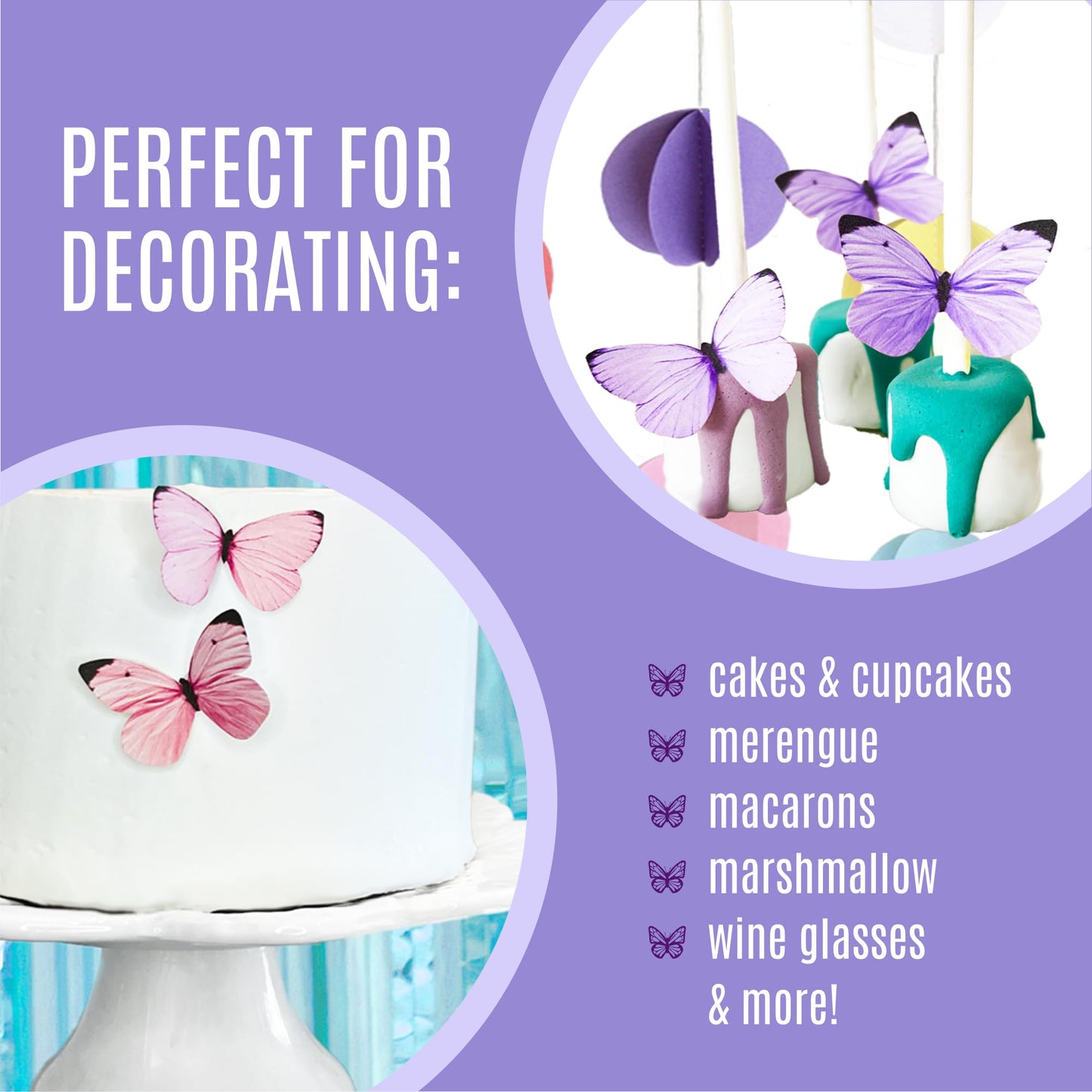 Sugar Robot Edible Butterflies - Purple Pastel Cake Toppers, 1.75 Rice Paper, Made in USA