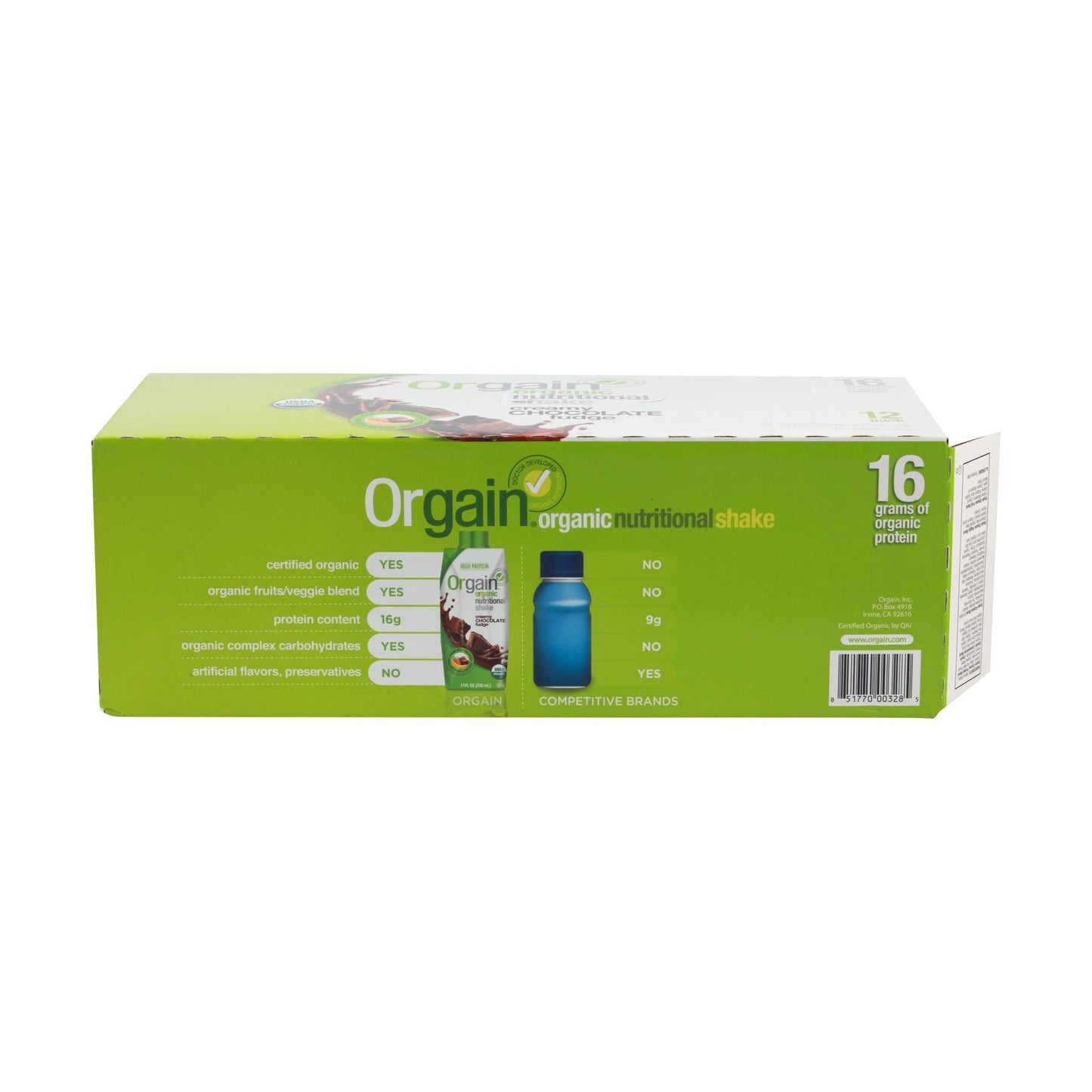 ORGAIN Organic Creamy Chocolate Fudge Shake 12 Pack, 11 FZ