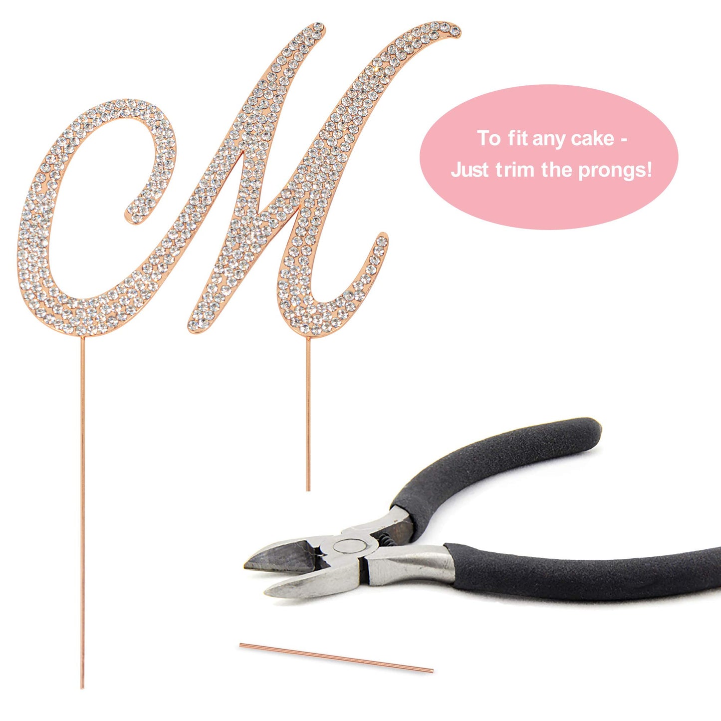 Crystal Creations Rose Gold Metal Letter M Cake Topper with Rhinestones - 1 Count