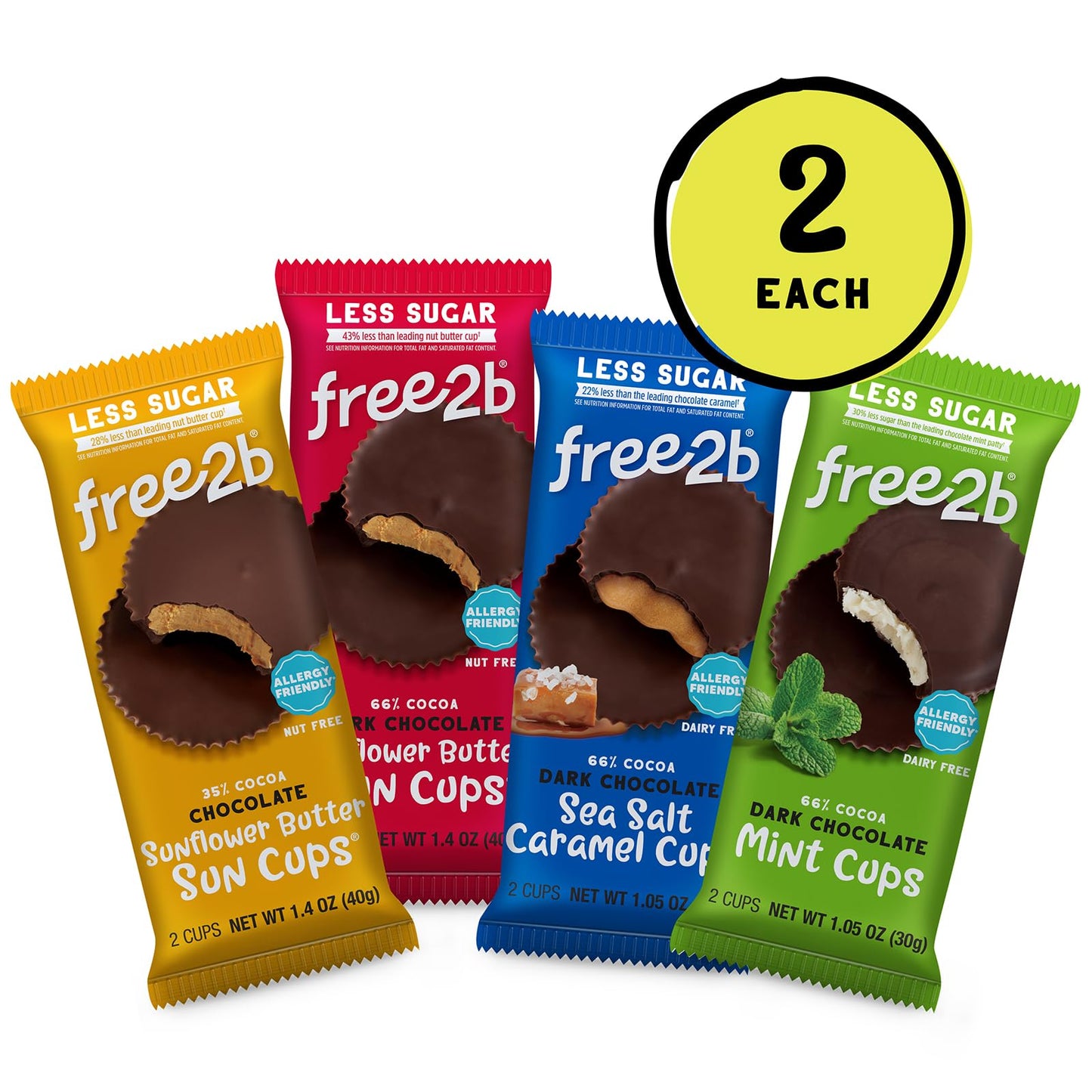 Free2B Chocolate Cups, School Safe And Allergy Friendly - Gluten-Free, Dairy-Free, Nut-Free, And Soy-Free - (Variety Pack 2-Cup