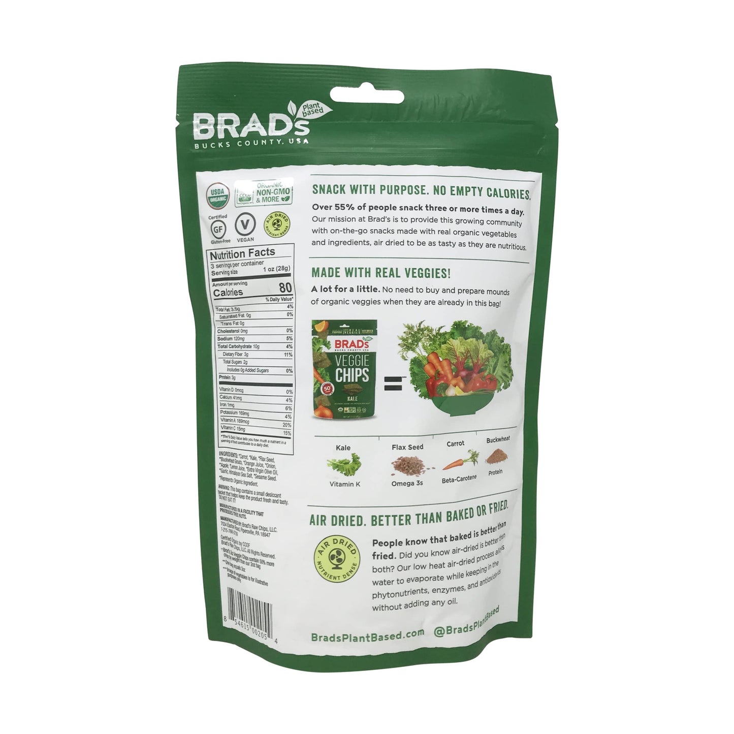 Brads Raw Kale Chips, 3 Ounces, Case of 12, Healthy Snack