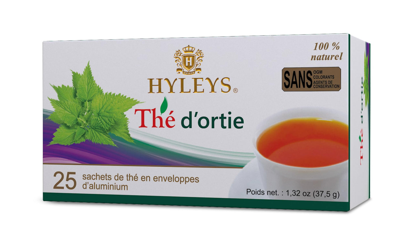 12 Pack Of Hyleys Natural Nettle Leaves With Black Tea - 25 Tea Bags (100% Natural, Sugar Free, Gluten Free And Non-Gmo)