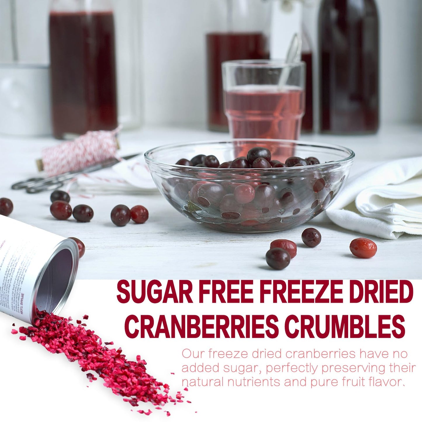Freeze Dried Cranberries Pieces, Frozen Cranberries, No Added Sugar, 100% Natural, Freeze Dried Fruit For Cooking, Cereal, Yogur