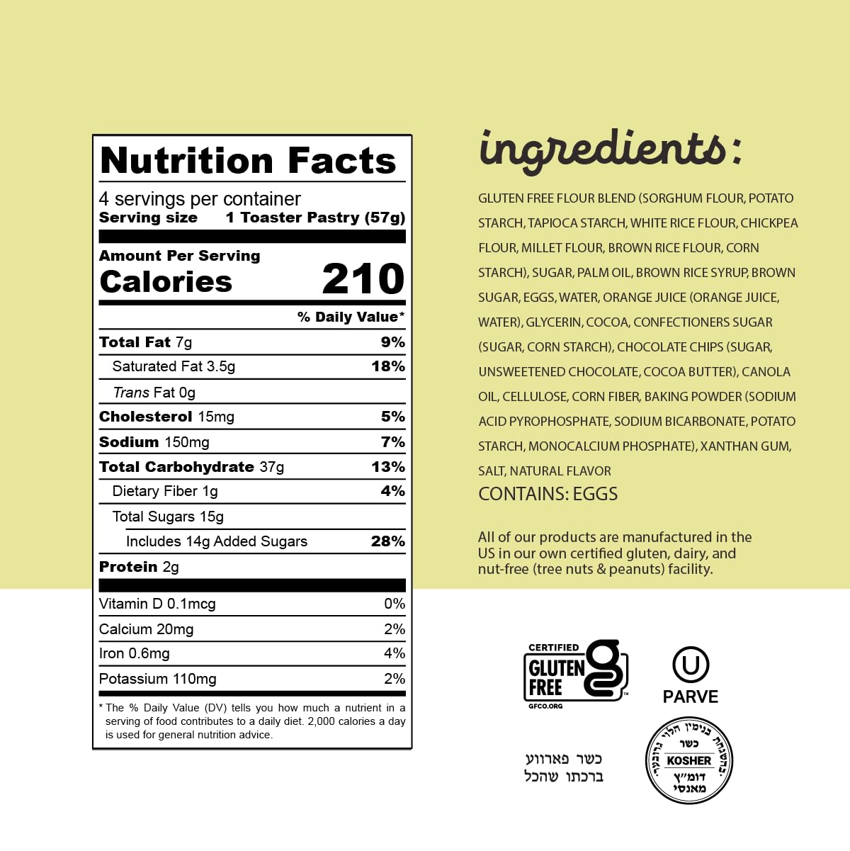 Katz Gluten Free Toaster Pastries. Chocolate Chip.Gluten Free, Dairy Free, Nut Free, Peanut Free, Soy Free. Kosher Snacks 8 OZ (