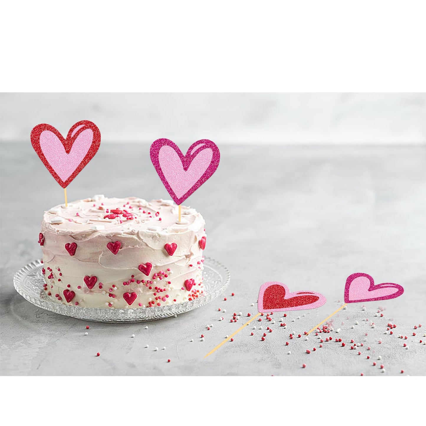 24Pcs Love Heart Cupcake Toppers For Valentine'S Day Decorations, Love Heart Valentine'S Day Cupcake Toppers For Wedding Bridal