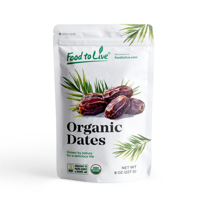 Food to Live Organic Deglet Noor Dates, 8 Ounces - Pitted, Non-GMO, Soft & Juicy, Unsulfured, Raw, Dried Fruit, No Sugar Added, 