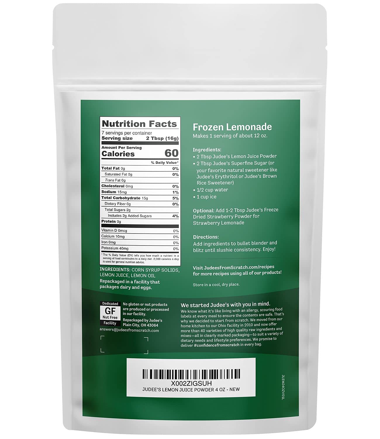 Judee's Lemon Juice Powder - 4 oz - Delicious and 100% Gluten-Free - Great for Smoothies, Shakes, Mixed Drinks, Fruit Tarts, and